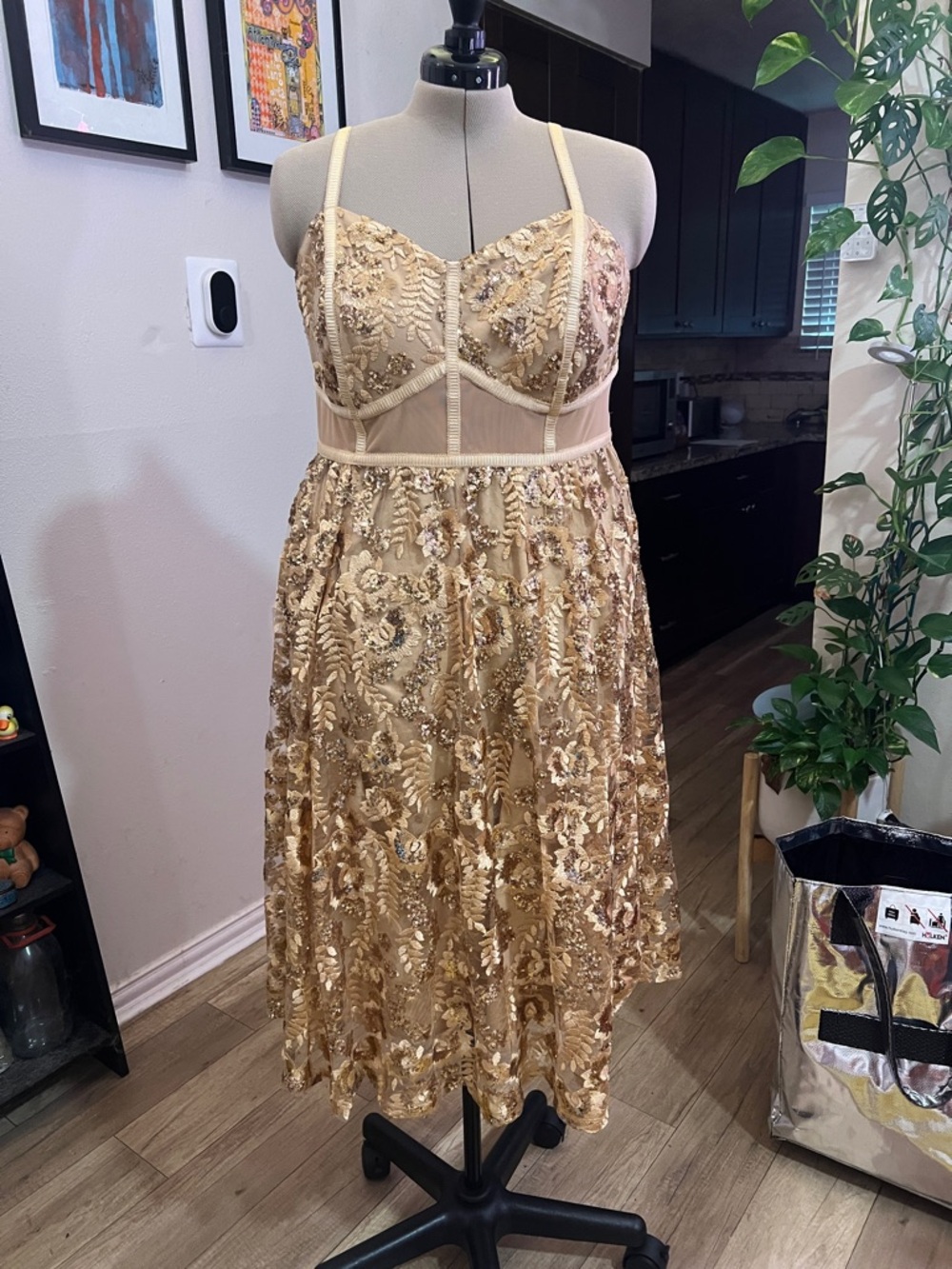 torrid Nude & gold-Tone Mesh Dress with side Zip